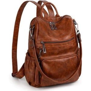 New Women’s Backpack PU Leather Anti, 0454 Oil Wax Brown